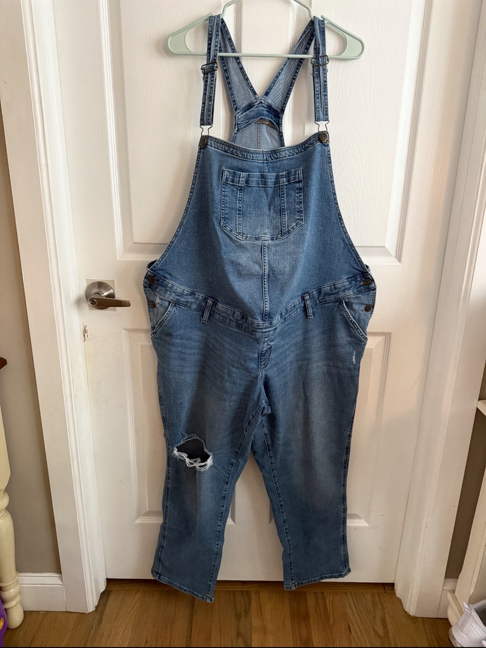 Sonoma Blue Denim Women's Overalls - Distressed Knee maternity